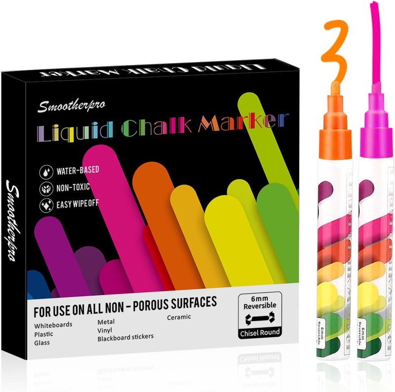 SMOOTHERPRO Liquid Chalk Marker Set 8 Colors 6mm Hightlight Blackboard Colorful Markers for Store Promotion, Menu Board, Art Decoration, Advertisement, Chalkboard (Multicolor) - Image 1